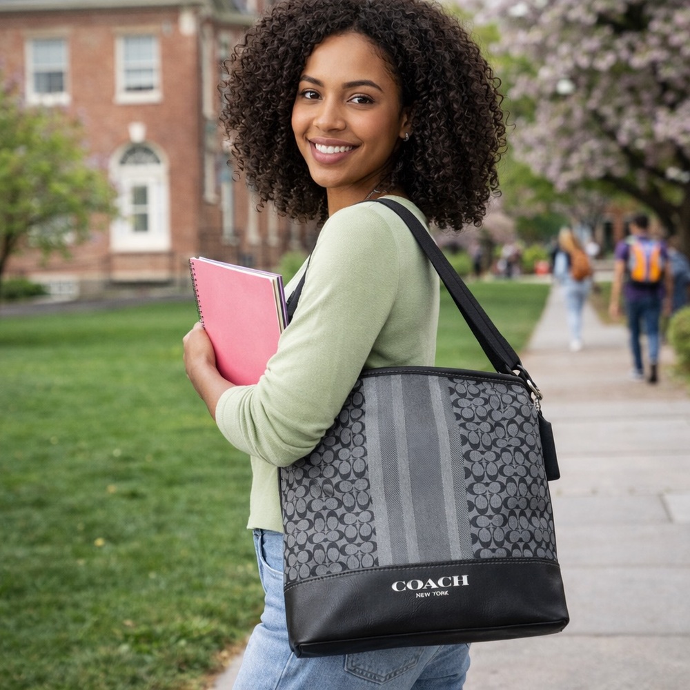 ✨ COACH Signature Stripe Crossbody – Campus to City Classic ✨